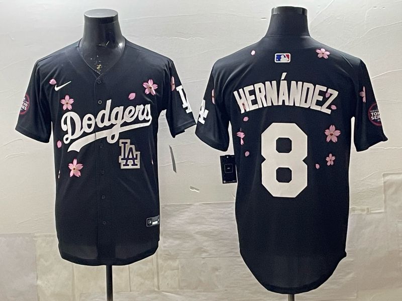 Men 2025 Nike Los Angeles Dodgers #8 Hernandez Black Game MLB Jersey 01->los angeles dodgers->MLB Jersey